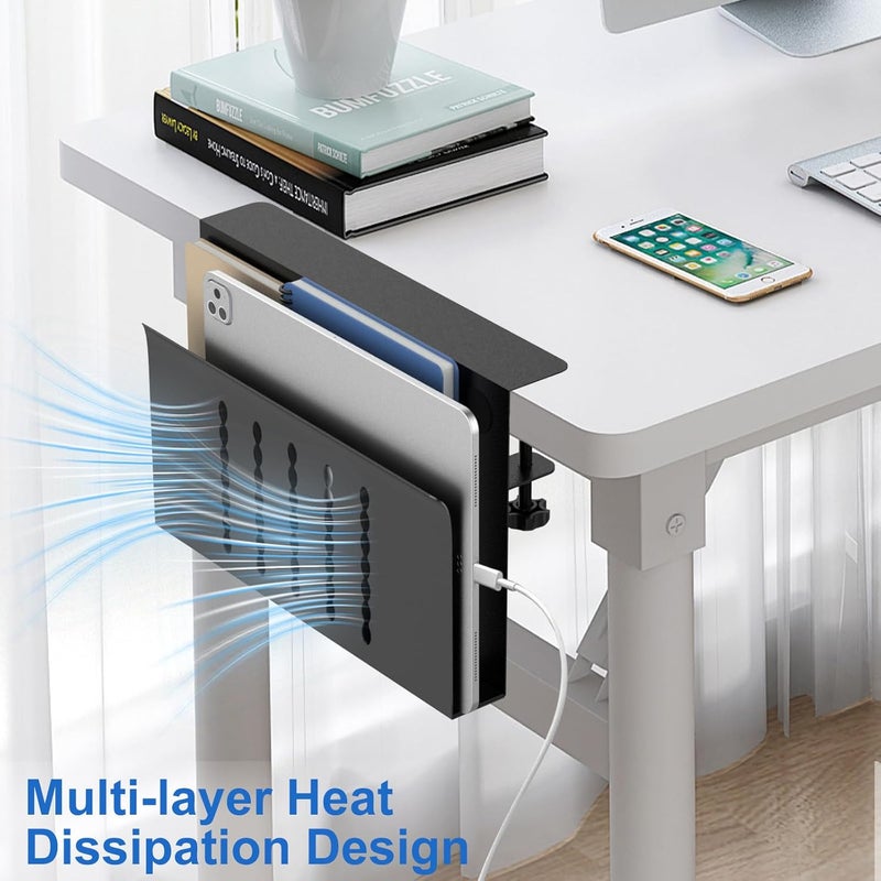 HAMOPY Desk Side Storage, Single-Layer Steel Hanging Desk Organizer with Magnetic Pen Holder, No Drilling Desk Drawer Cable Management Tray, Under Table Laptop Holder for Office, School&Home(Black) - Image 5